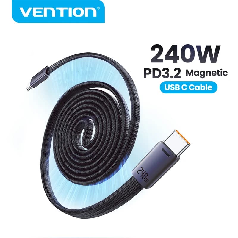 Vention Magnetic Cable 240W USB-C Cable Type C to Type C Fast Charge Cord for iPhone 17 16 15 Pro Max Samsung S26 Macbook Type