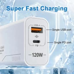 120W 2-Port GaN Type C Charger USB-C Fast Charging Wall Adapter US/EU Plug Phone Charger Compatible with iPhone Samsung Xiaomi