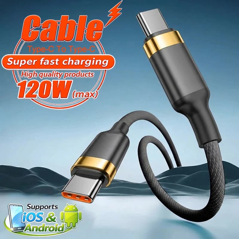 Original 120W Type C Fast Charging Cable For Xiaomi iPhone 15 16 17 Pro Max Samsung S25 S24 Usb C To Type C Mobile Phone Cables