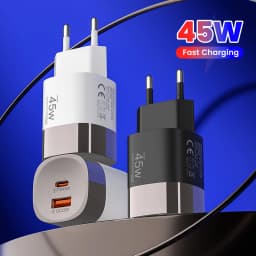 PD45W USB Type C Phone Fast Charger QC3.0 Super Fast Charging EU/UK/US Plug Adapter For IPhone15/16/17 Samsung Huawei Xiaomi