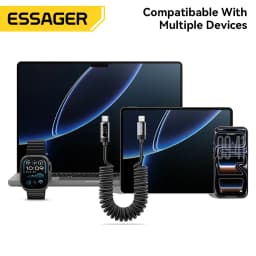 Essager 100W Car Spring Type C Cable Fast Charging for iPhone 17/16/15 pro Xiaomi Samsung MacBook iPad - Durable Charging Cable