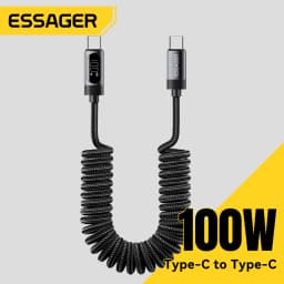Essager 100W Car Spring Type C Cable Fast Charging for iPhone 17/16/15 pro Xiaomi Samsung MacBook iPad - Durable Charging Cable