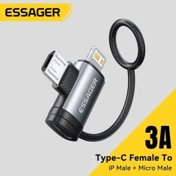 Essager 2 In1 OTG Adapter Type-C Female To Lighting Micro Male 3A Fast Charging Connector For IPhone 14 IPad Laptops Converter