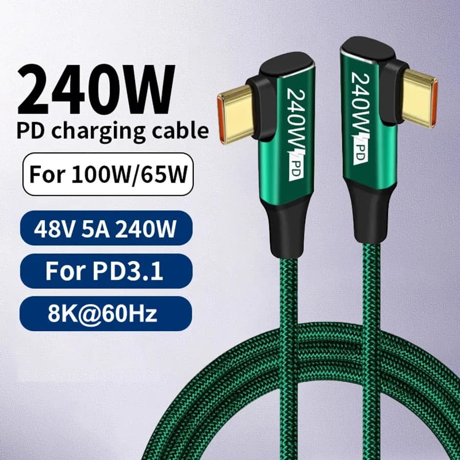 240W Fast Charging USB Type-C to USB Type-C Data Cable Durable Nylon Material for High-Speed Data Transfer And Power Delivery