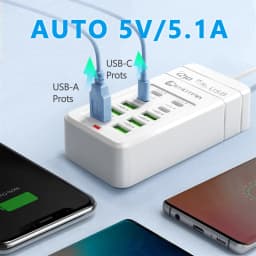 EU UK US Plug Multi-Port Fast USB Charger With 1.2m Cable - 6 USB-A & 4 USB-C Ports Portable Power Adapter for Phones USB Device