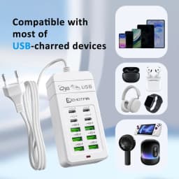 EU UK US Plug Multi-Port Fast USB Charger With 1.2m Cable - 6 USB-A & 4 USB-C Ports Portable Power Adapter for Phones USB Device