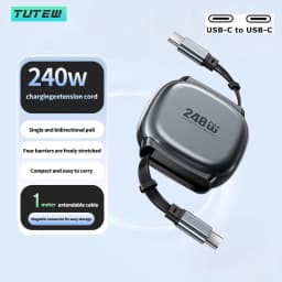 240W Retractable Fast Charging Cable USB C To C Auto Coiling for Travel Charging Phone Tablet Laptop for IPhone Samsung Huawei
