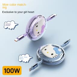 Sanrio Hello Kitty Cartoon Retractable PD 100W Cable USB Type C to Type C Fast Charging USB C to USB C Cable for iphone 15 Huawe