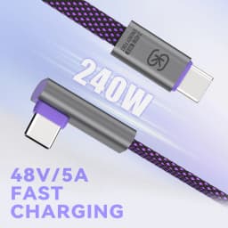 90° Elbow Fast Charging Game Cable PD 240W USB C to Type C Charge Cord 480 Mbps Data Transfer Cable for Phone Laptop Samsung