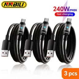 NNBILI 3pcs USB C Quick Charging Cable 240W Nylon Braided Transparent USB Type C Charger Cord for Samsung Huawei Mi Data Line