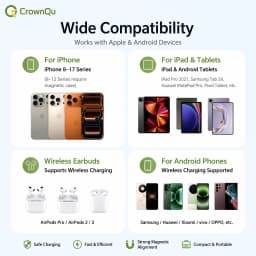 Qi2.2 25W Magnetic Wireless Charger with 47.2" Cable Fast Charging Foldable Stand For iPhone 17 16 15 Pro Max Huawei Xiaomi ipad