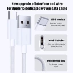 1-3Pcs 120W USB C Phone Cable For iPhone 16 15 17 Pro Max Plus Fast Charging Type-C Charge Braided Cables USB to Type C Data Lin