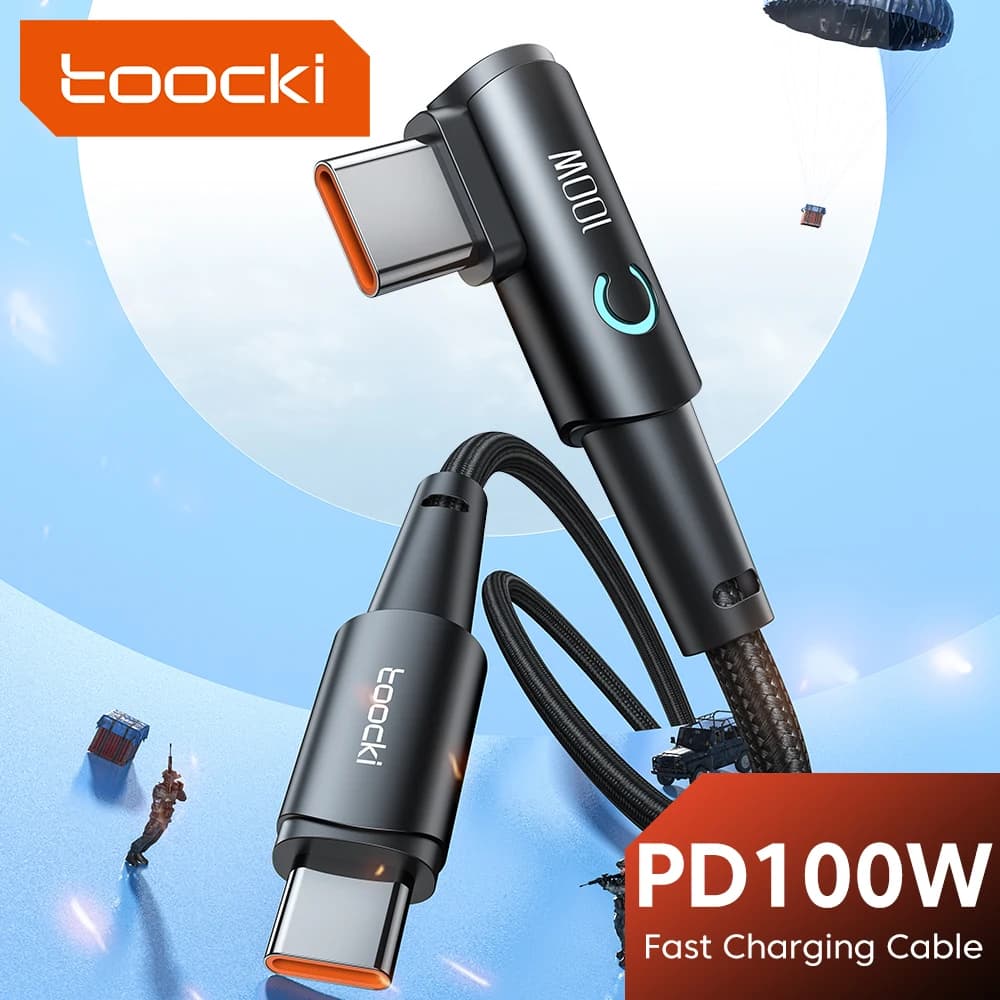 Toocki 100W USB C TO Type C Cable PD Fast Charger For Samsung HUAWEI Xiaomi MacBook POCO Elbow 90 Degree USB 2.0 Data Cord Wire