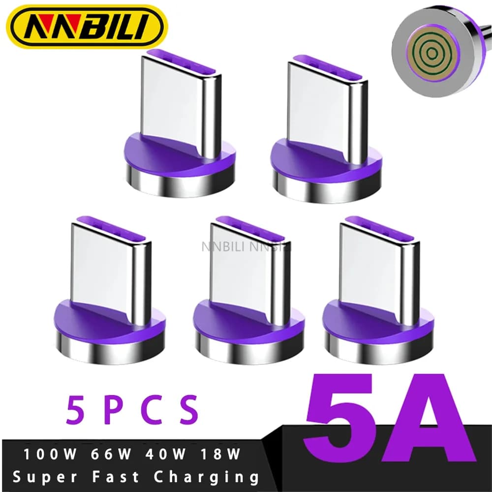 NNBILI 5 PCS 5A Round Magnetic Cable Plug for iPhone Type C 3A Micro USB C Plugs Fast Charging Adapter Phone USB-C Magnetic Plug