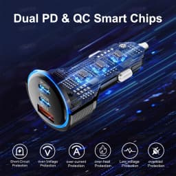 USB C Car Charger, 3-Port 67W Dual USB-C & USB-A Car Power Adapter PD/QC Fast Charging Cigarette Lighter for iPhone 16/15/14/13