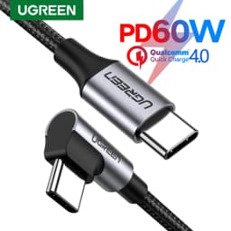 UGREEN 90-Degree USB-C to USB-C Cable PD60W Fast Charging for iPhone 17 Samsung S25 iPad Type-C Cable Cord 20V 3A Gaming Cable