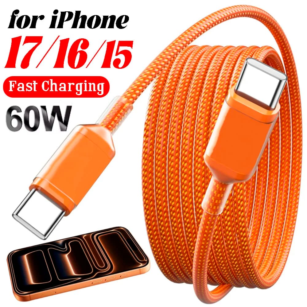 1/2/3m 60W Fast Charging Cable Data Line Type C To Type-C for Iphone 17 Pro Max USBC To C Cable Wire Cord for IPhone 15 16 17