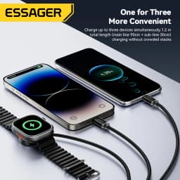 Essager 3 in 1 Multi USB A Charging Cable for Apple iWatch iPhone 16/15/14/13 Pro With USB Type C Lightning Fast Charging Cable