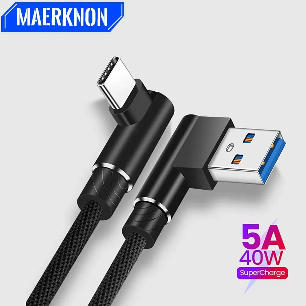 90 Degree Elbow 40W USB to Type C Fast Charging Cable for Huawei Mate 50 40 30 Xiaomi Samsung USB Type C Quick Charge Data Cord