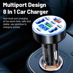 UYUXIO 8 in 1 USB C Car Charger Adapter with Voltage Display QC 4.0 PPS Multi Port Super Fast Charge with Volt Meter for iPhone