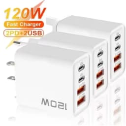 120W 4-Ports USB Type-C Charger Fast Charging Data Cable USB Phone Charger Adapter For Xiaomi IPhone17 16 15 Huawei Wall Charger