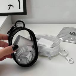 Portable Mini Transparent Storage Bag with Zipper, Multifunctional Headphone and Charger Case, Travel Accessories with Keychain