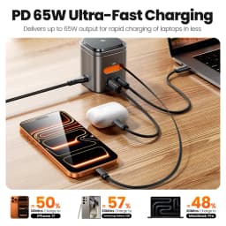 Toocki 80W 6-in-1 GaN Charging Station Type C PD 65W Retractable Fast Charger Wireless Adapter For iPhone 16 17 iWatch AirPods