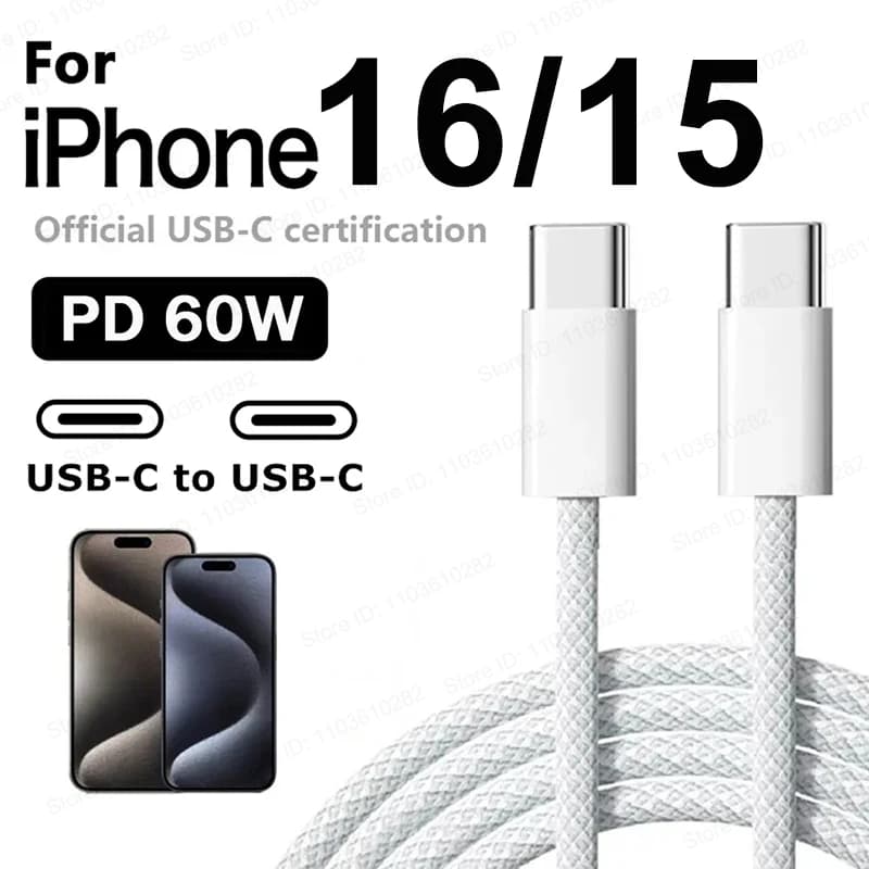 Original 60W PD USB-C USB C Fast Charger Cable For Apple iPhone 17 Air 16 Pro Max 15 Plus Type C Quick Charging Xiaomi Samsung