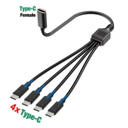 USB C Female to 4 Male Splitter Charging Cable, 1 to 4/6 Multi USB Type-C Port Charger Cord for Power Delivery to Type C Devices