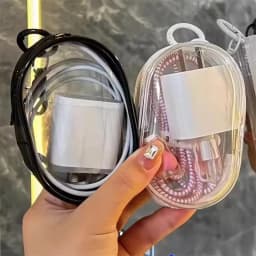 Portable Mini Clear Zipper Storage Bag - Space-Saving Organizer for Earphones & Chargers, Versatile with Handy Keychain Loop