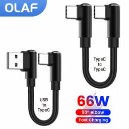 0.25/0.5M Short Cable Dual Elbow USB A/Type C To Type C Cable 66W Fast Charging Power Bank Data Cord For iPhone 16 15 Sumsung
