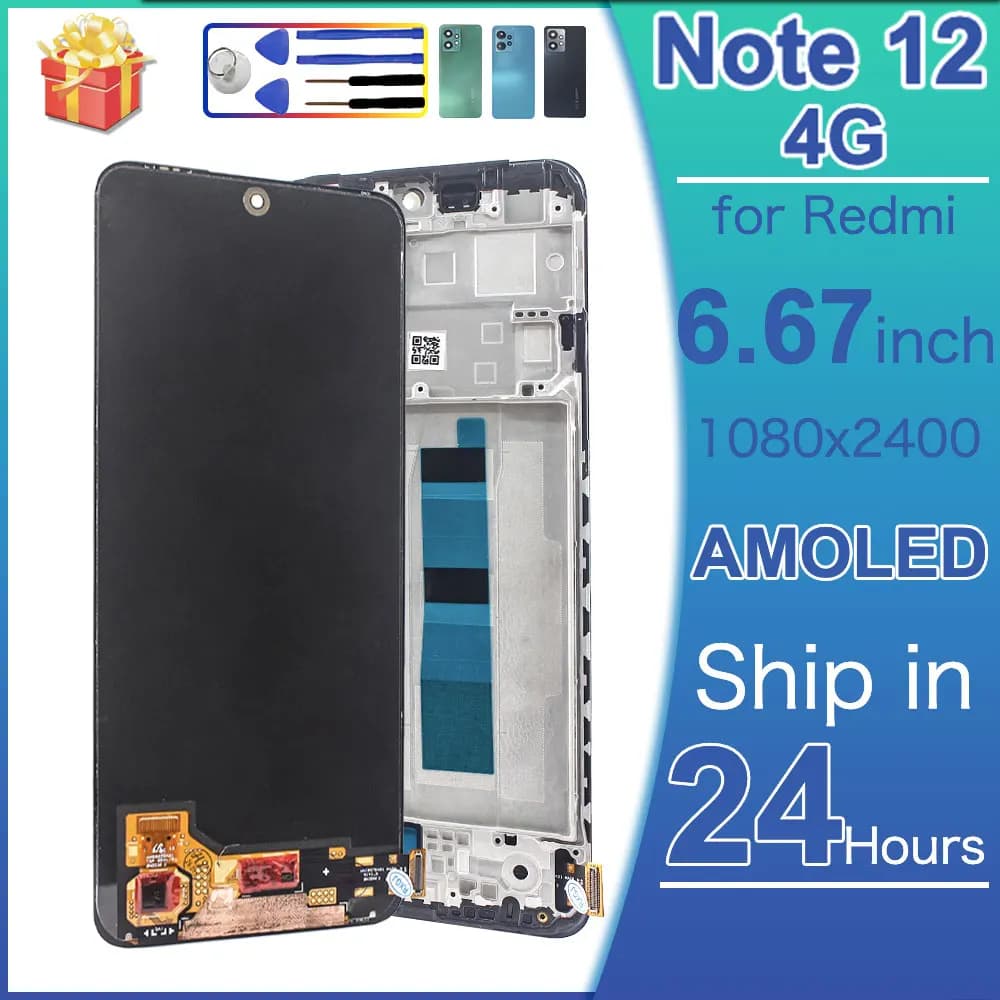 Super AMOLED LCD for Redmi Note 12 4G LCD Display Touch Screen Digitizer Assembly for Redmi Note 12 4G 23021RAAEG 23021RAA2Y