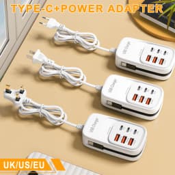 6 in 1 USB Power Strip PD Type C Fast Charging Phone Power Adapter For iPhone Samsung Xiaomi EU/US/UK Plug Wall Charger Socket