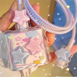 Kawaii Cute 3D Star Love Heart Wave Border USB Protector Cover for IPhone 18/20W Data Line Head Cord Fast Charging Case