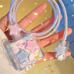 Kawaii Cute 3D Star Love Heart Wave Border USB Protector Cover for IPhone 18/20W Data Line Head Cord Fast Charging Case