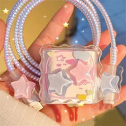 Kawaii Cute 3D Star Love Heart Wave Border USB Protector Cover for IPhone 18/20W Data Line Head Cord Fast Charging Case