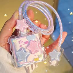 Kawaii Cute 3D Star Love Heart Wave Border USB Protector Cover for IPhone 18/20W Data Line Head Cord Fast Charging Case