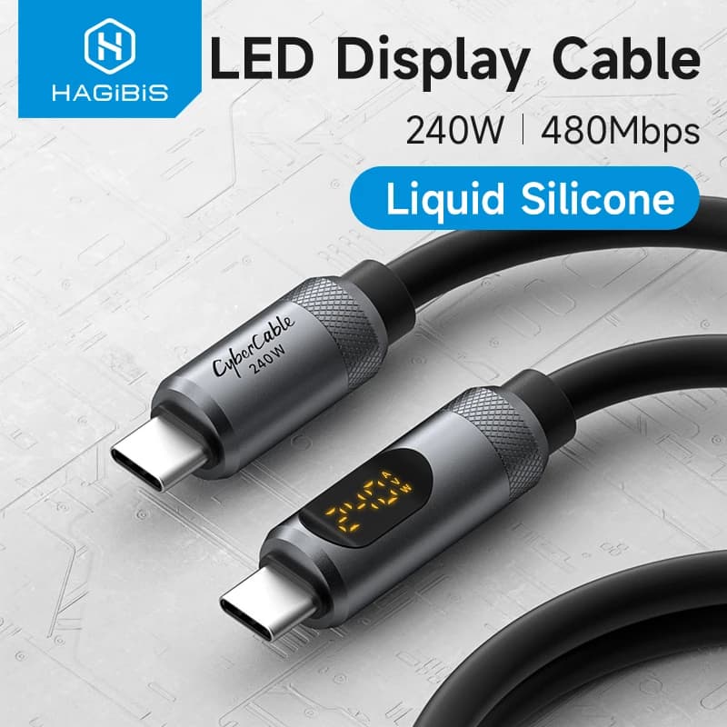 Hagibis USB C Cable with LED Display Type C to C Fast Charger Cable PD 240W Silicone Charging Cord for iPhone 17 Macbook Pro Air