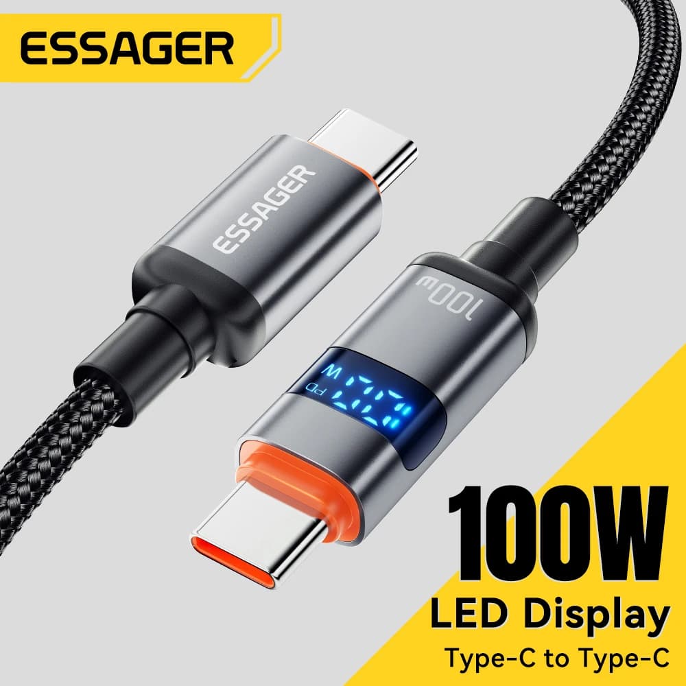 Essager Digital Display USB Type C To USB C Cable For Huawei Mate60 100W Fast Charging Charger Wire Cord For MacBook Pro Xiaomi