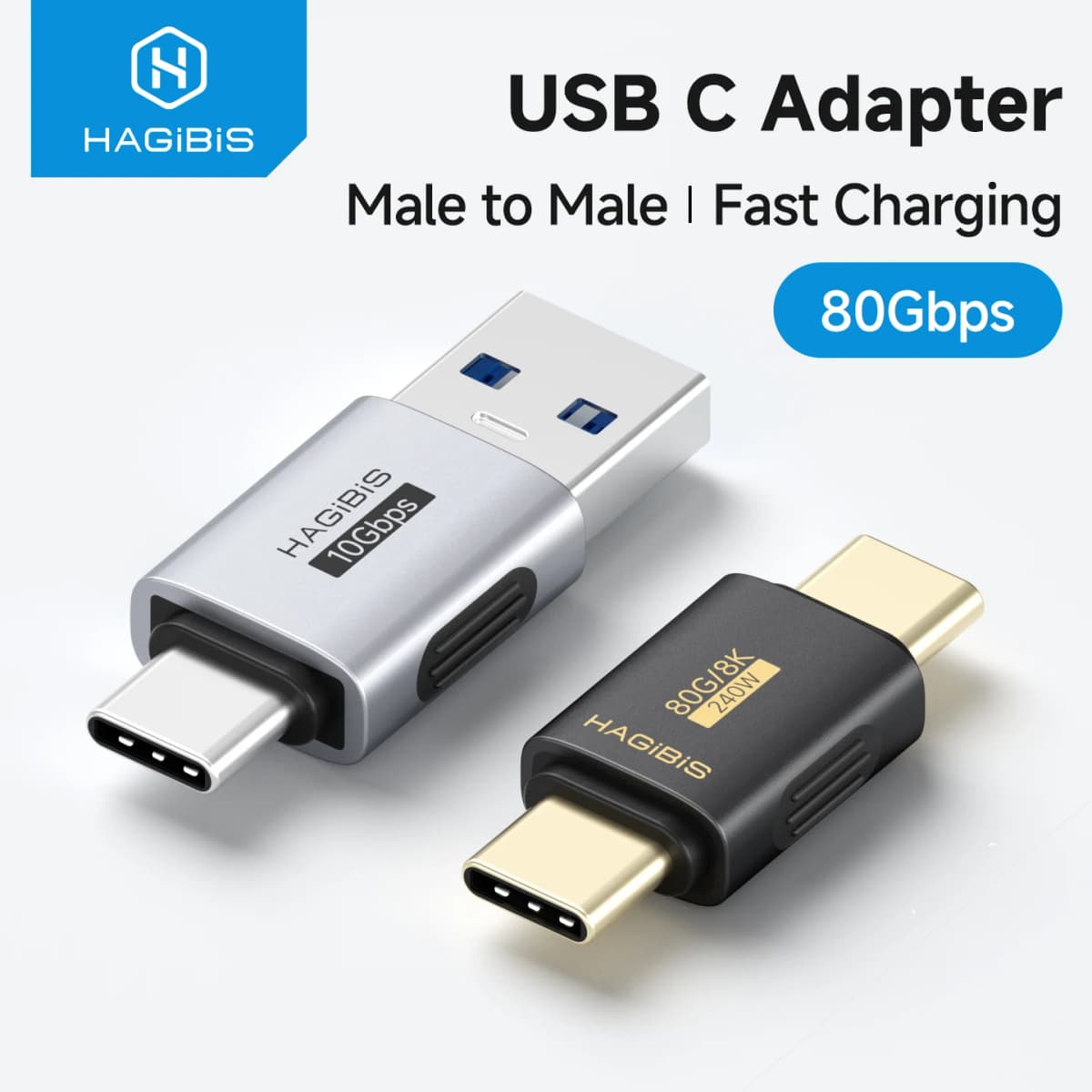 Hagibis USB C Adapter USB A to USB C Male to Male Converter Charging Connector for IPhone17 Pro Laptop SSD Power Bank Earphone
