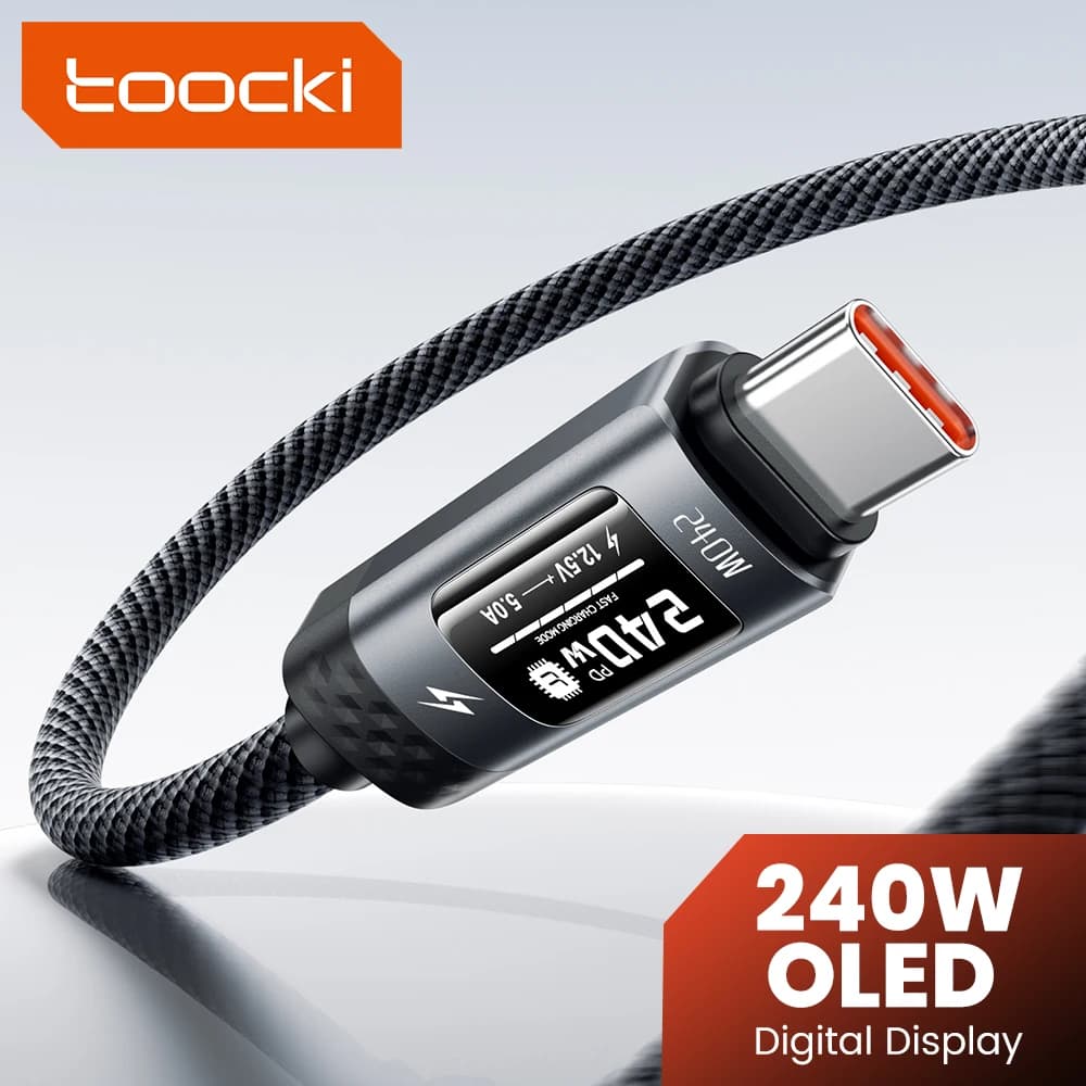 Toocki 240W Fast Charging Data Cable PD3.1 OLED Digital Display Type C To Type C Cable For iPhone 17 16 15 Samsung Macbook