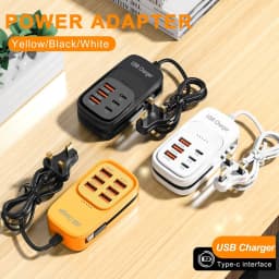 6 in 1 USB Charger PD Type C Fast Charging Wall Chargers Extension Type C Cable Socket EU/UK/US Plug Multi-ports USB Hub Adapter