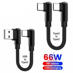90 Degree Elbow 66W USB A/USB C To Type C Fast Charging Cable Short Data Cable For iPhone 15 16 Xiaomi Samsung Huawei Power Bank