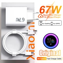 Original USB Charger For Xiaomi Redmi POCO ONEPLUS OPPO VIVO SAMSUNG HUAWEI IPHONE 67W Fast Charging Type-C Cable Phone Adapter
