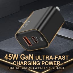 45W GaN Fast Charger Dual Port USB C PD3.0 QC3.0 Quick Charging Block Fireproof PC Wall Adapter For Smart Mobile Phones