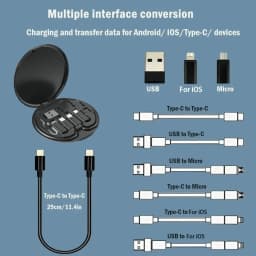 Portable Multifunctional Data Cable Storage Box, 60W Fast Charging Mobile Phone Holder, Charging Cable Set, Multi Head Conversio