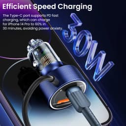 Toocki 60W USB Car Charger for Xiaomi Samsung LED Light PD QC3.0 Type C Fast Charging Charger with USB C Cable for iPhone 15 Pro