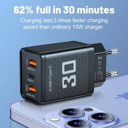 USB Type C Charger 30W Fast Charging EU/US Plug Wall Charger For iPhone Samsung Xiaomi Huawei 3 Ports USB Phone Charger Adapter