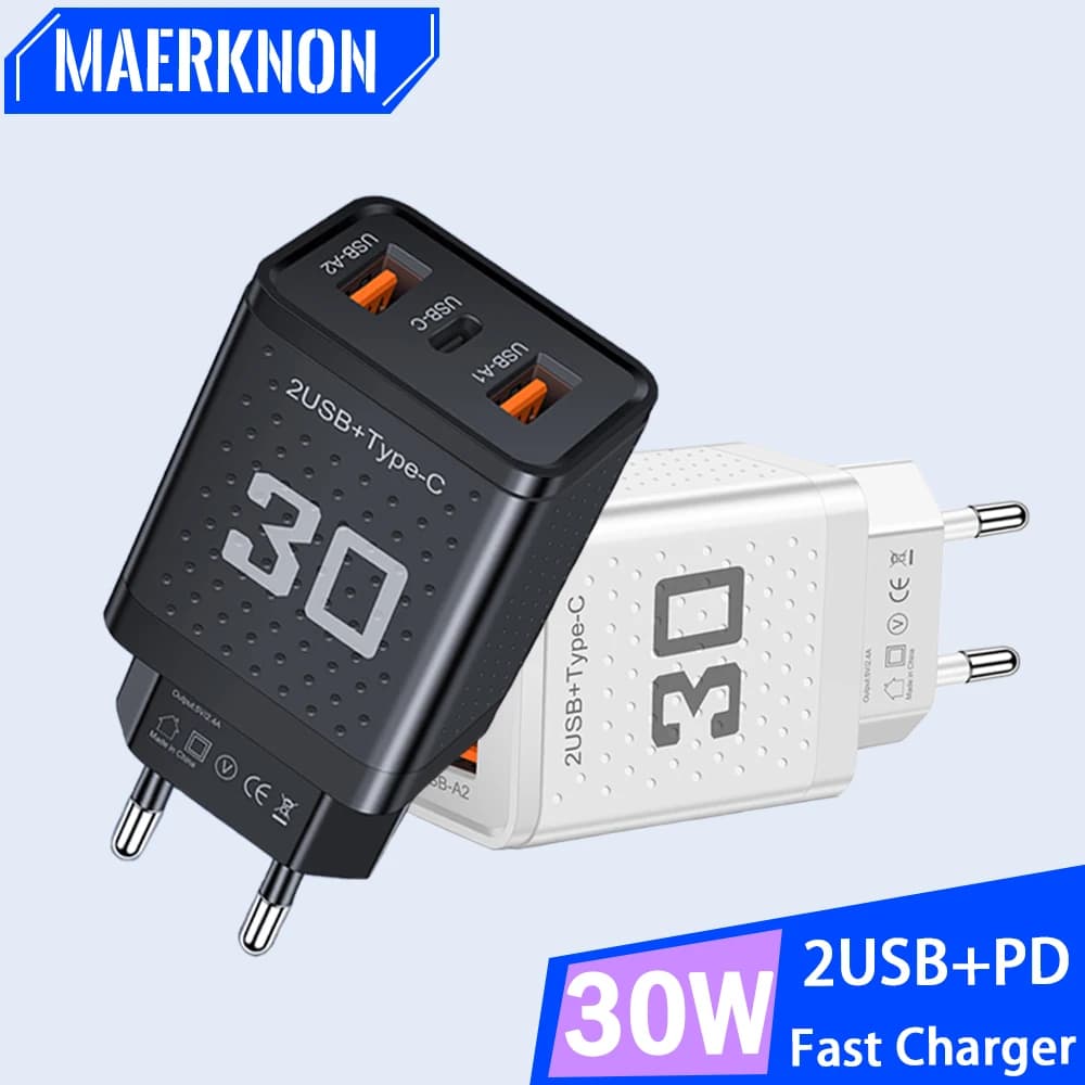 USB Type C Charger 30W Fast Charging EU/US Plug Wall Charger For iPhone Samsung Xiaomi Huawei 3 Ports USB Phone Charger Adapter