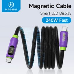 Hagibis Magnetic USB C to USB C Cable With LED Display USB C Charger Cable Type-c PD 240W Fast Charging Cord For iPhone 16/17